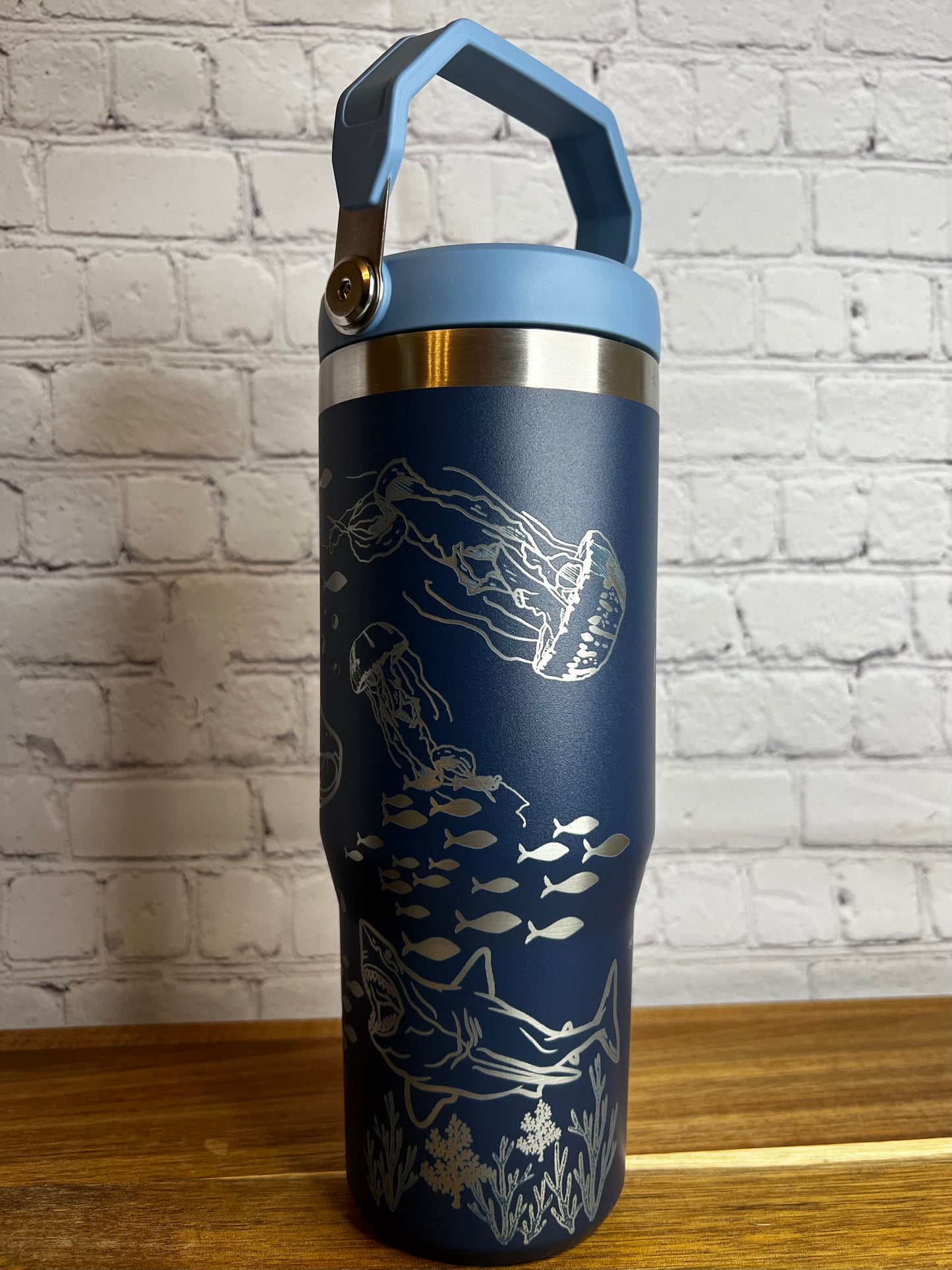 Shark FLIP STRAW TUMBLER fully engraved