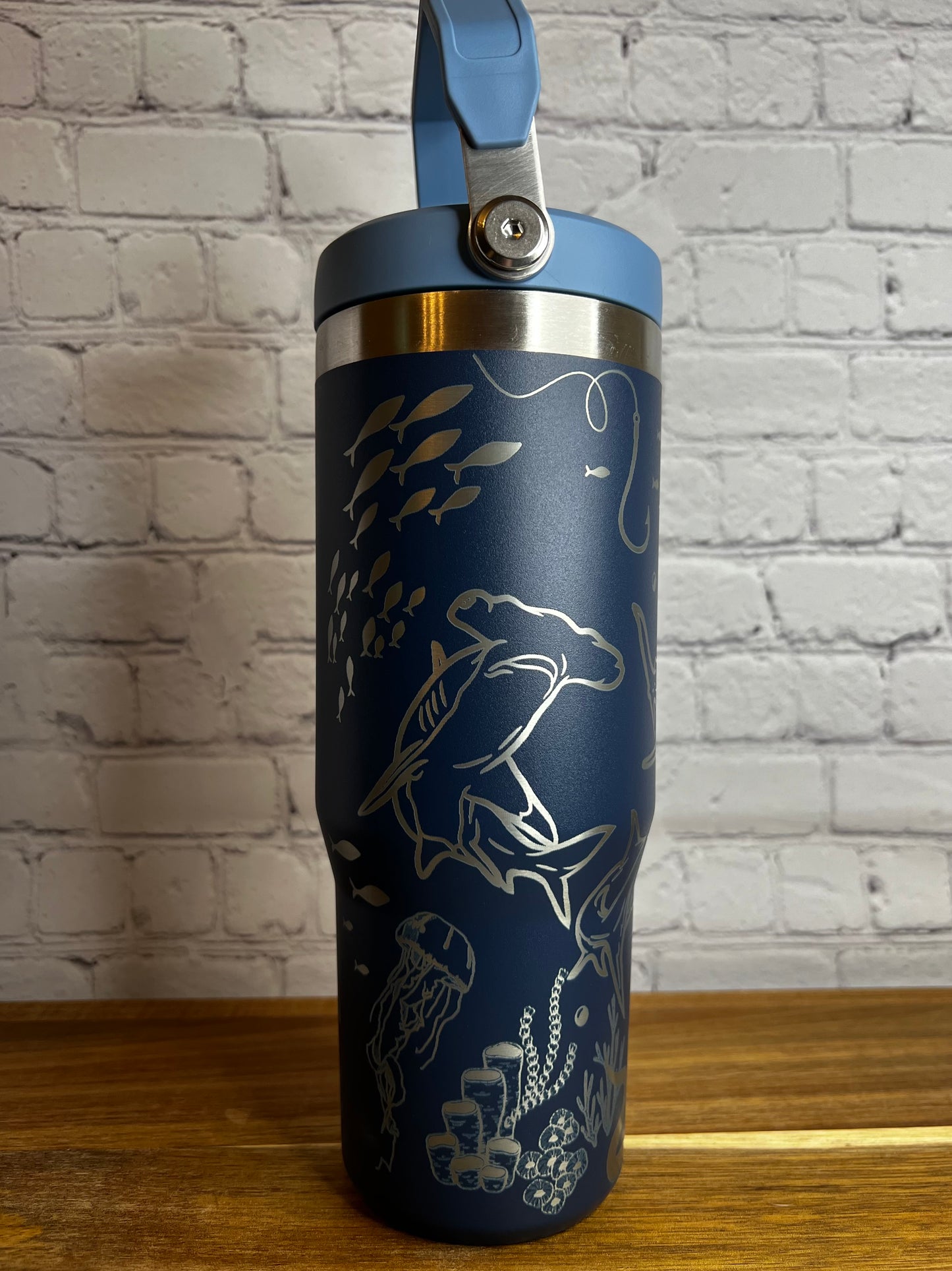 Shark FLIP STRAW TUMBLER fully engraved