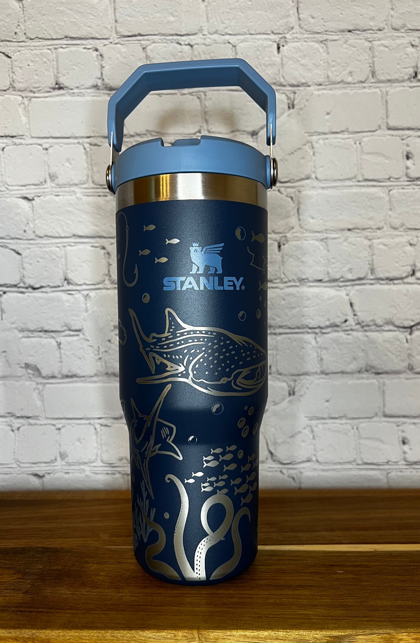 Shark FLIP STRAW TUMBLER fully engraved