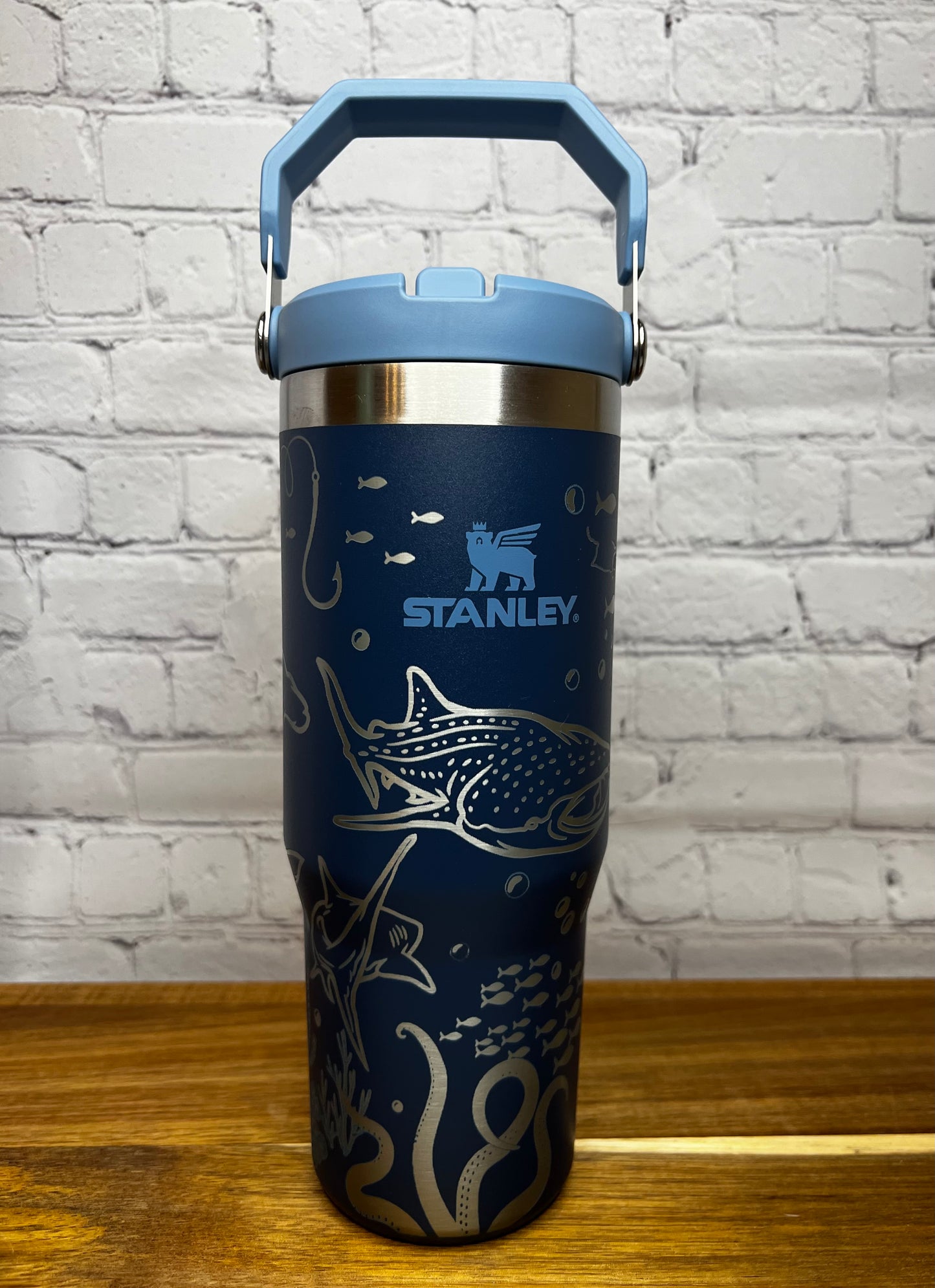 Shark FLIP STRAW TUMBLER fully engraved