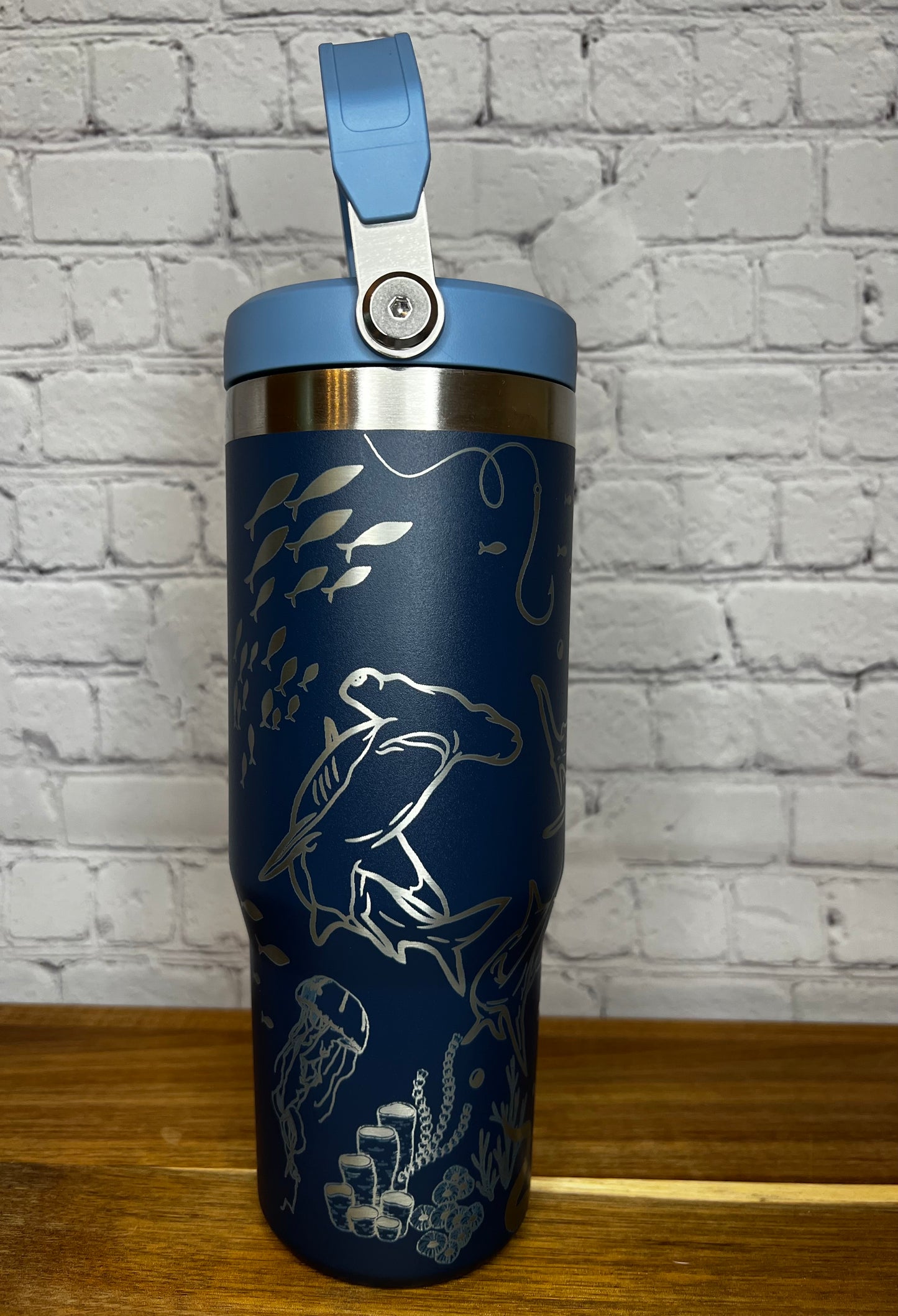 Shark FLIP STRAW TUMBLER fully engraved