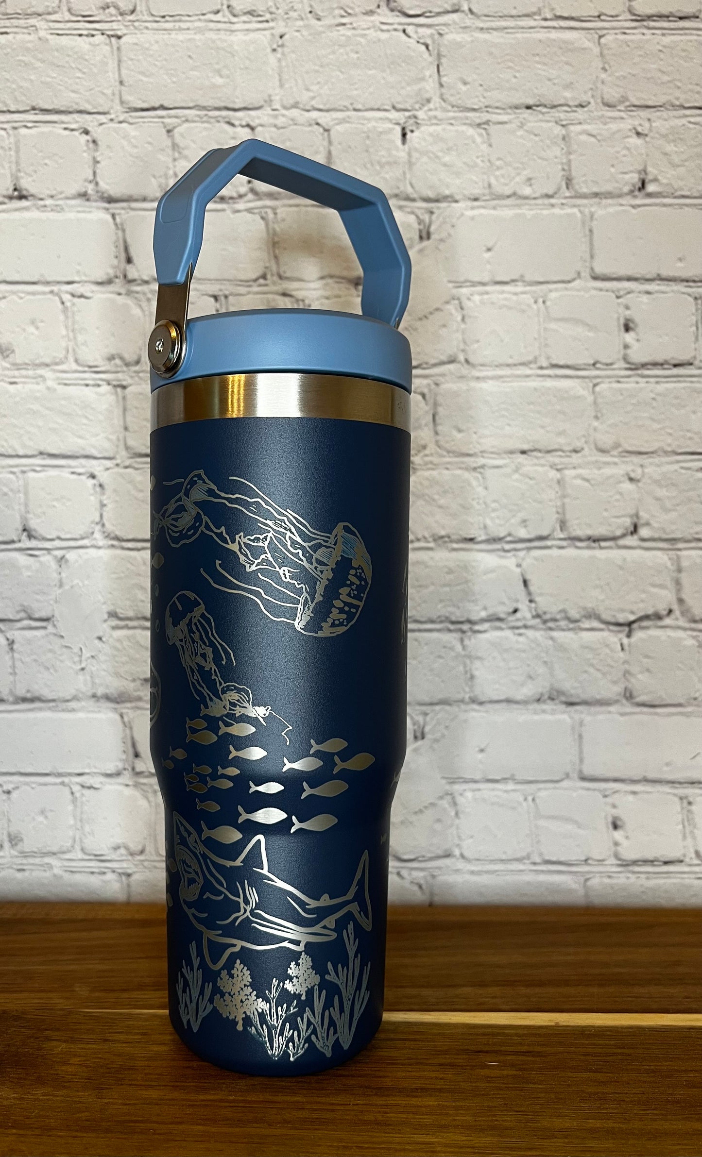 Shark FLIP STRAW TUMBLER fully engraved