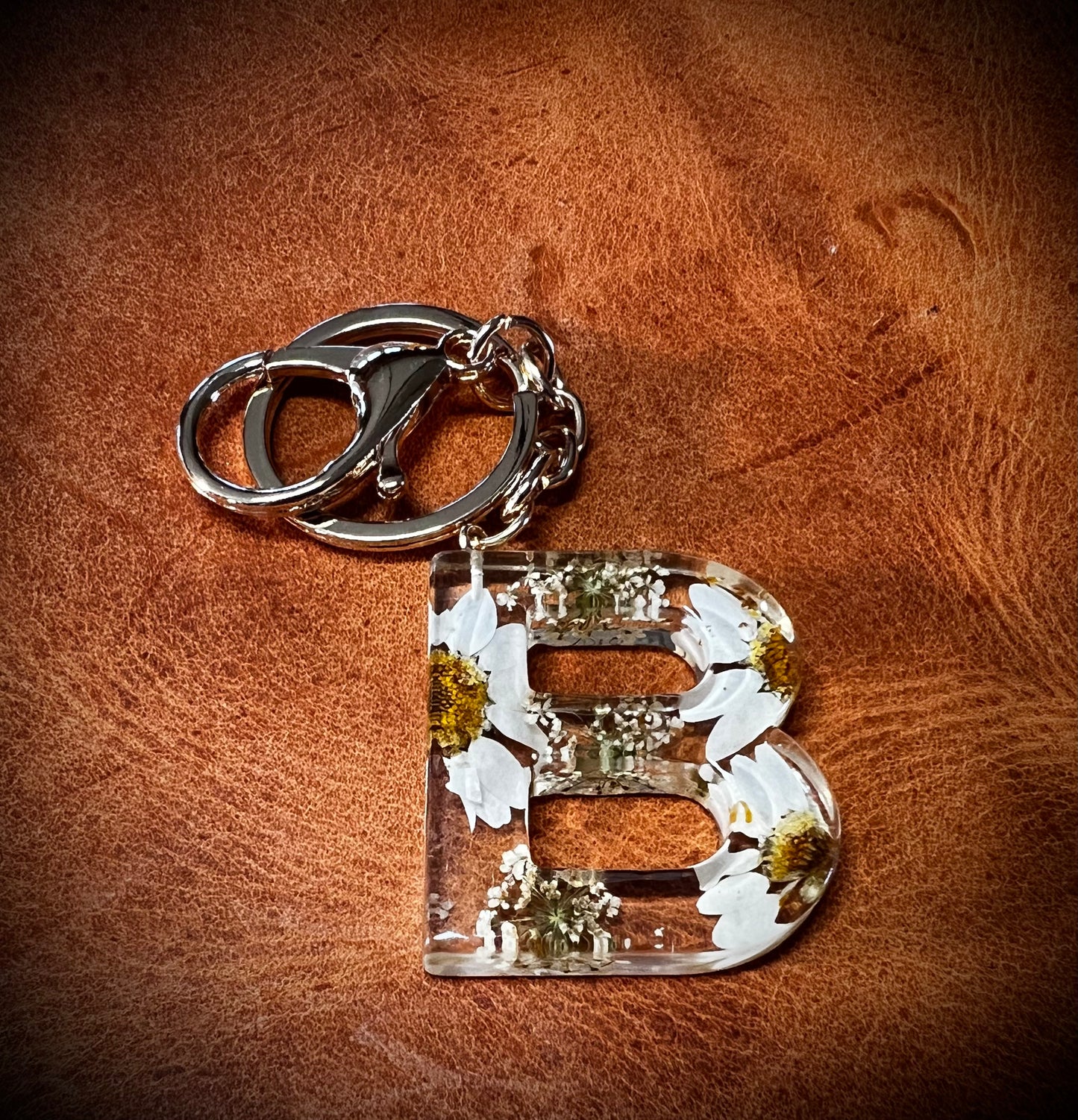 White Initial keychain