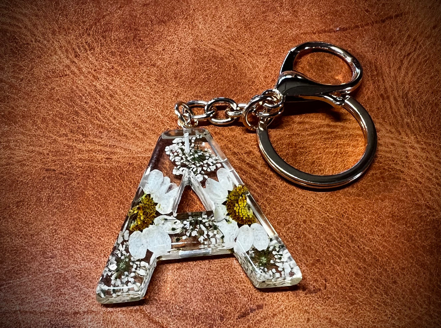 White Initial keychain