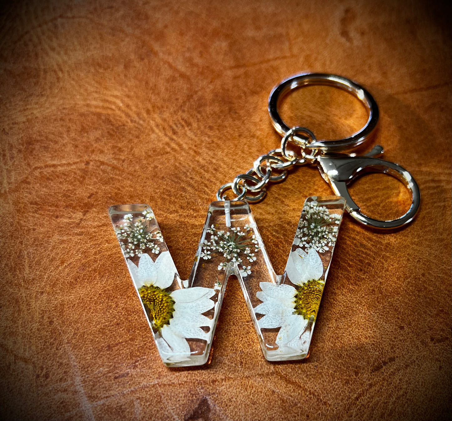 White Initial keychain