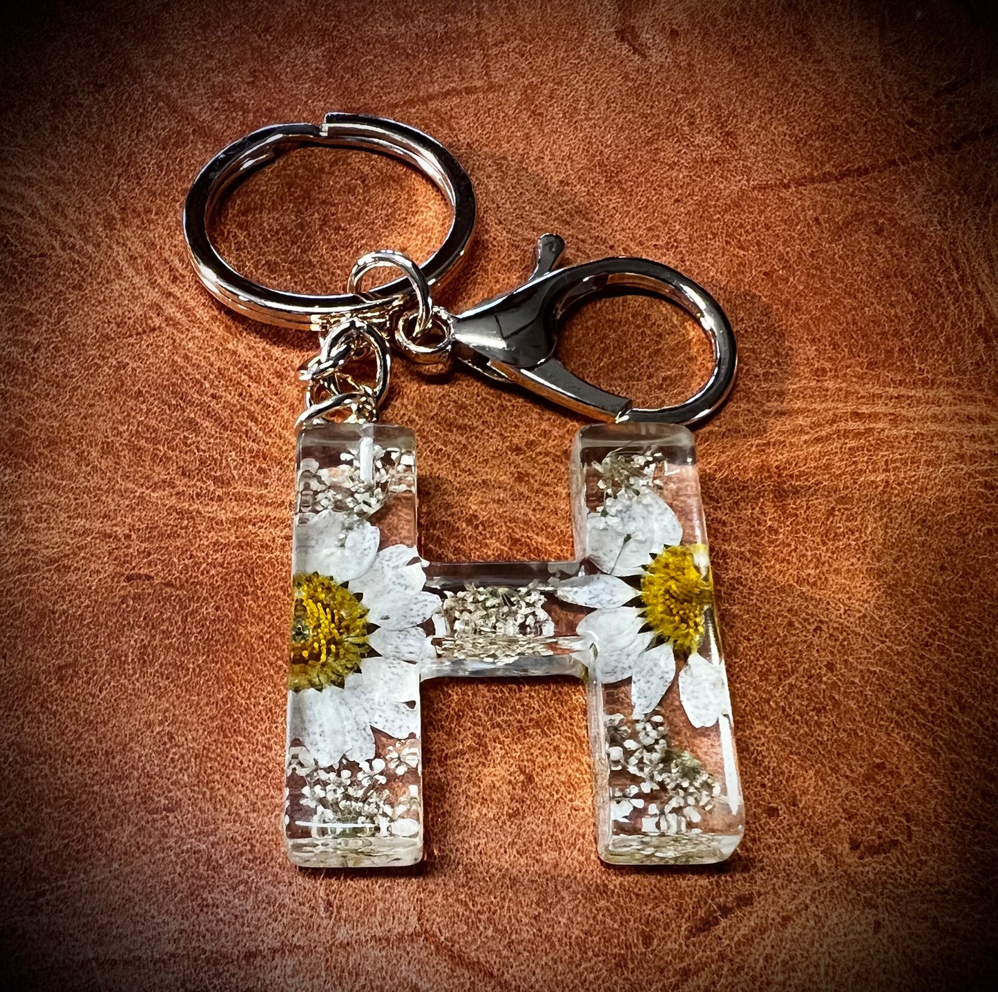 White Initial keychain