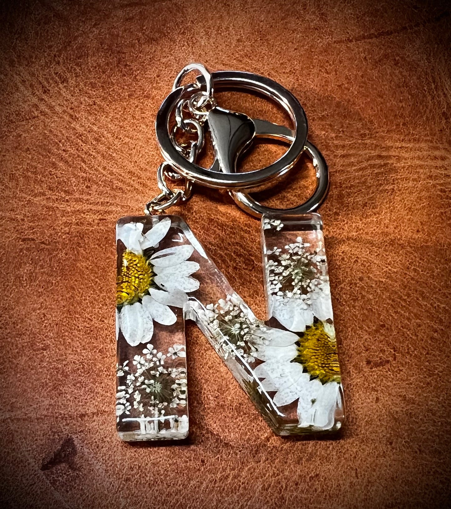 White Initial keychain