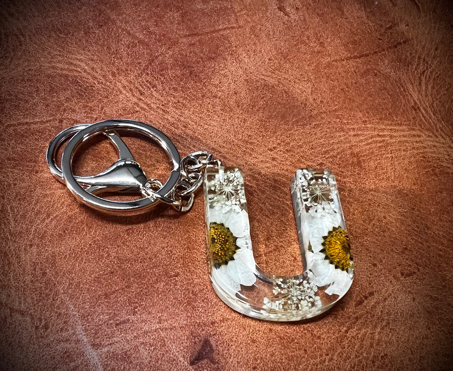 White Initial keychain