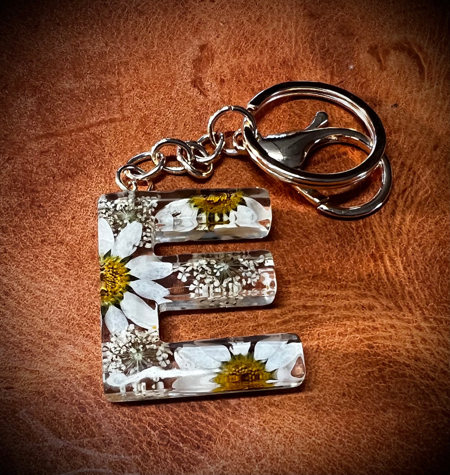 White Initial keychain