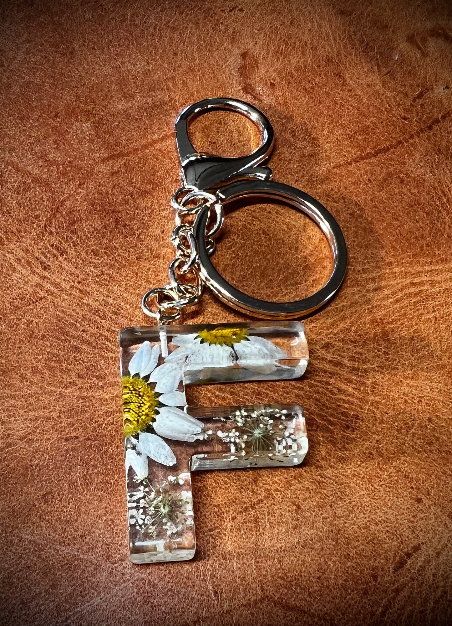 White Initial keychain