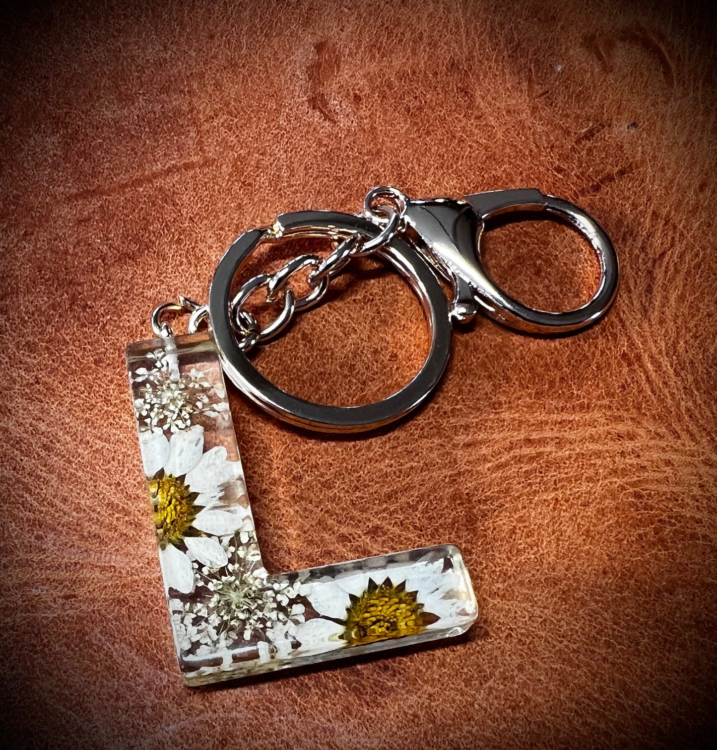 White Initial keychain