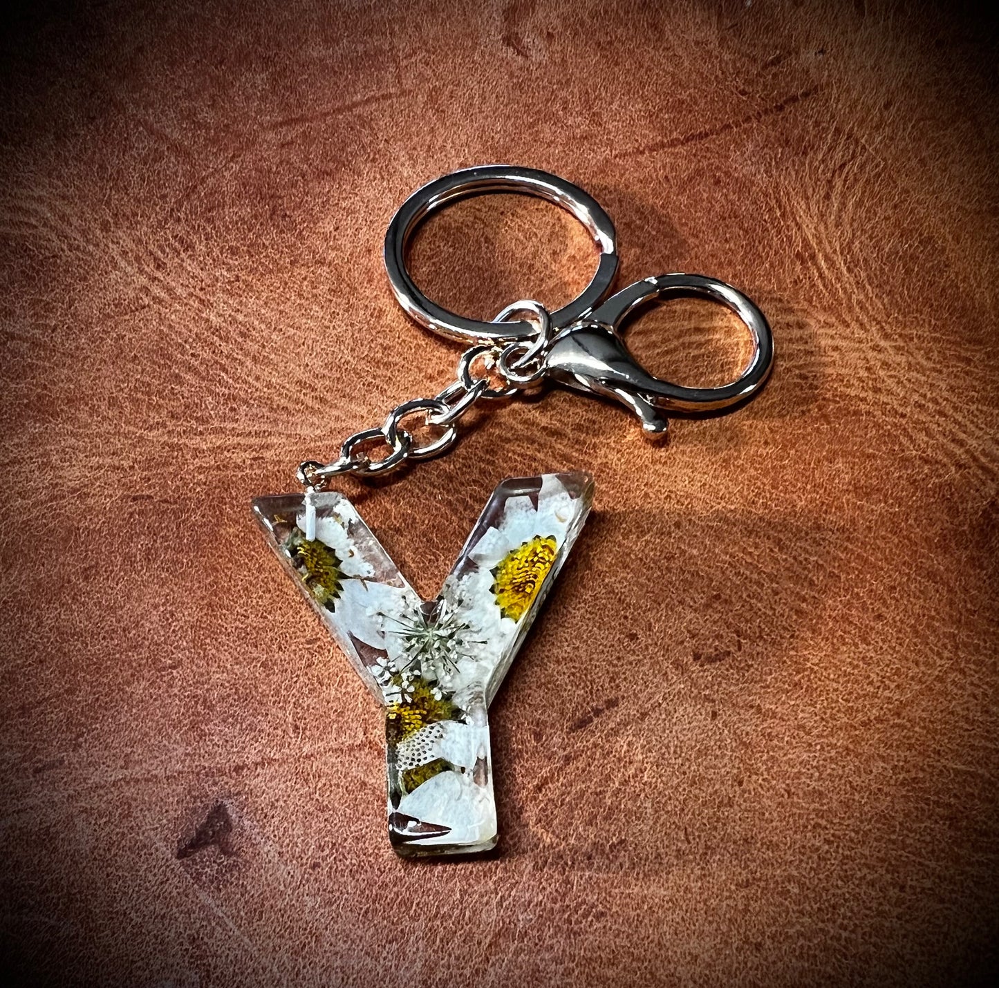 White Initial keychain