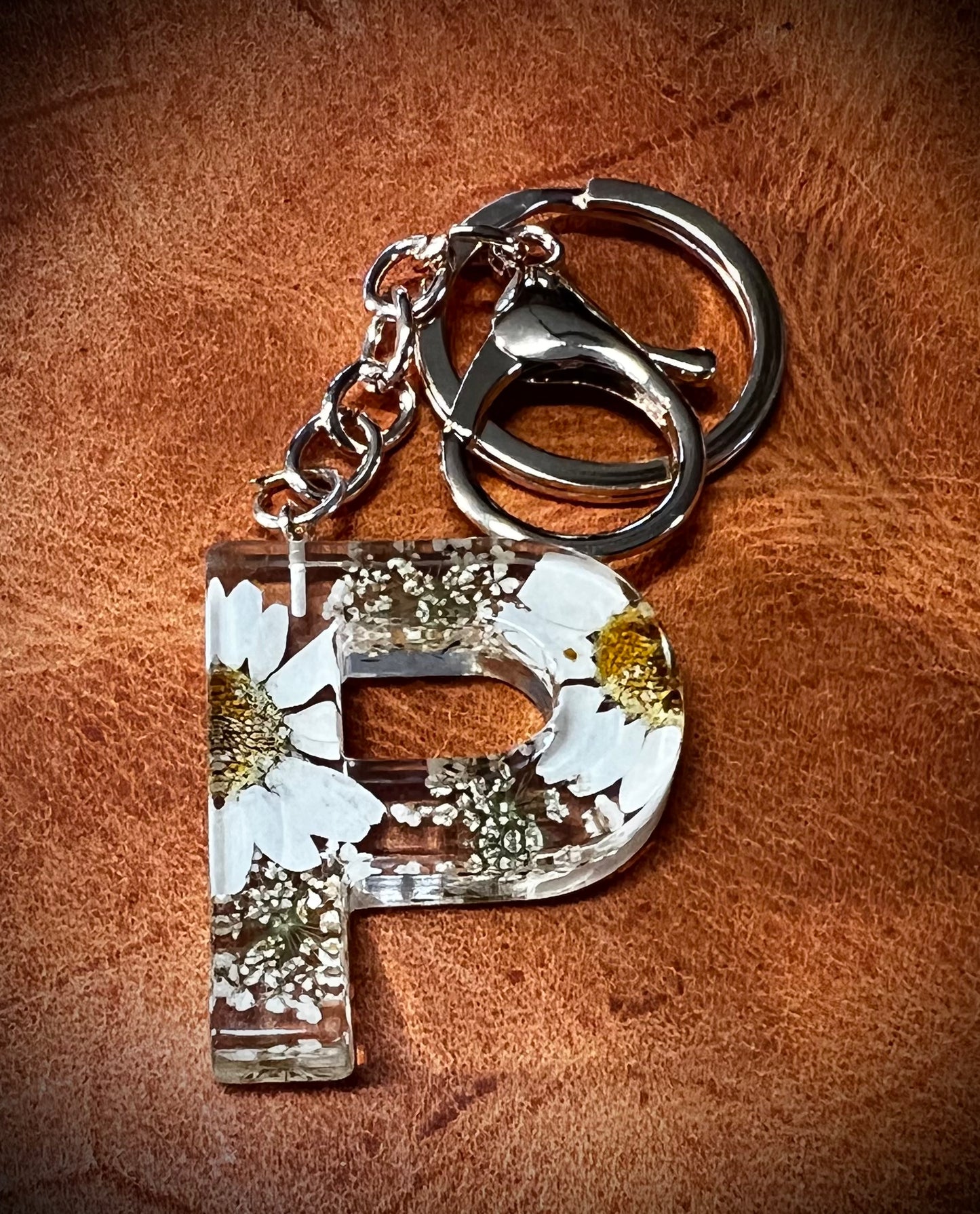 White Initial keychain