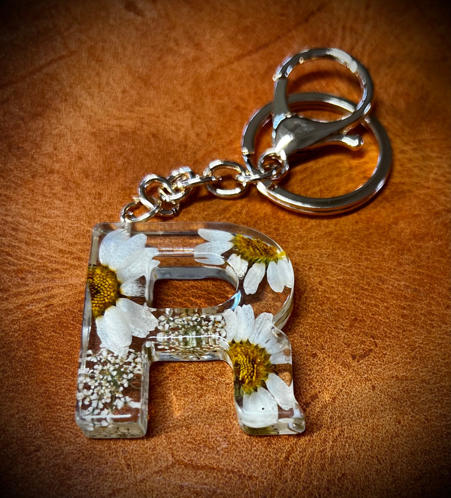 White Initial keychain