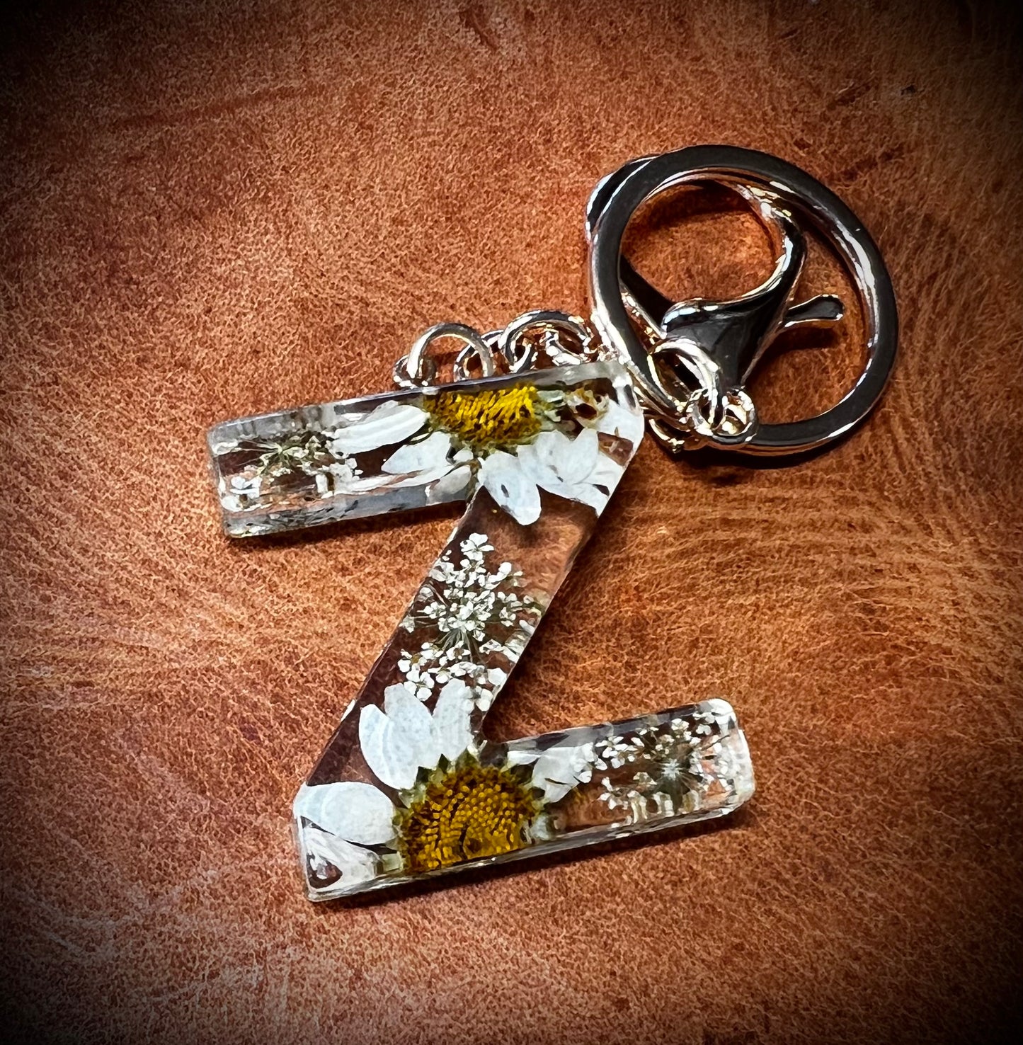 White Initial keychain
