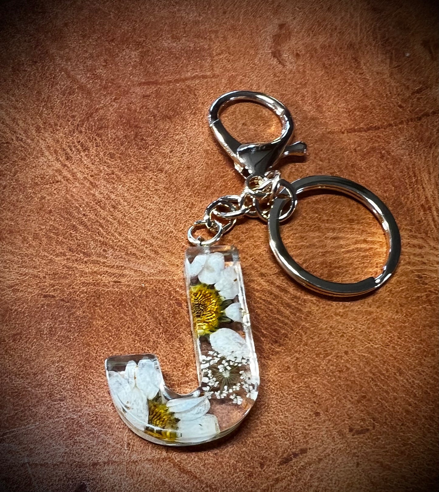 White Initial keychain