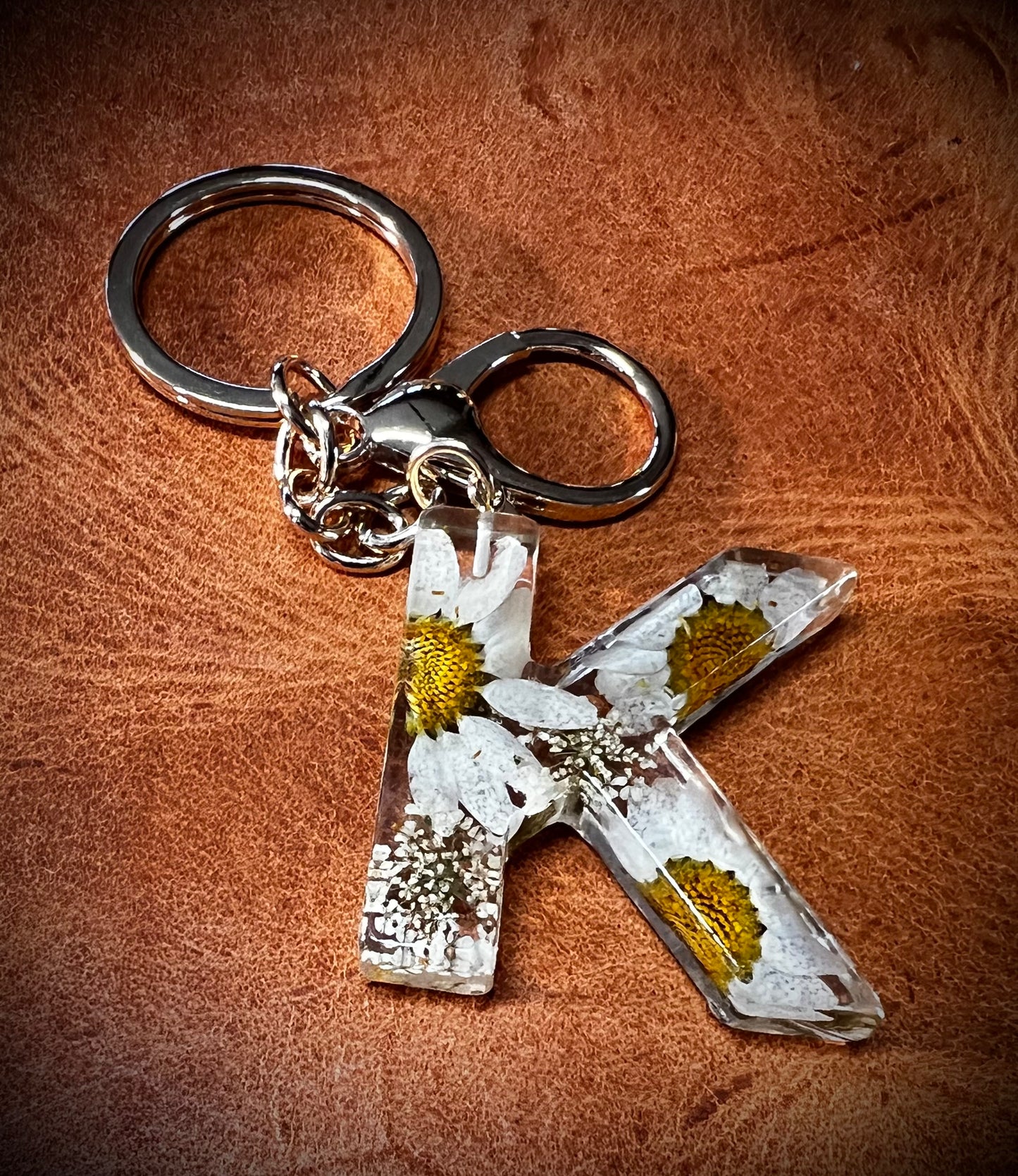 White Initial keychain