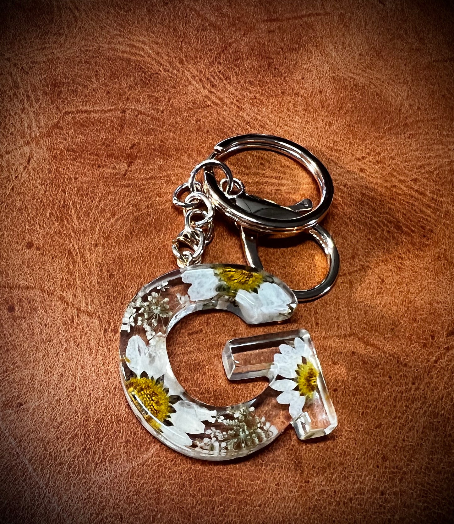 White Initial keychain