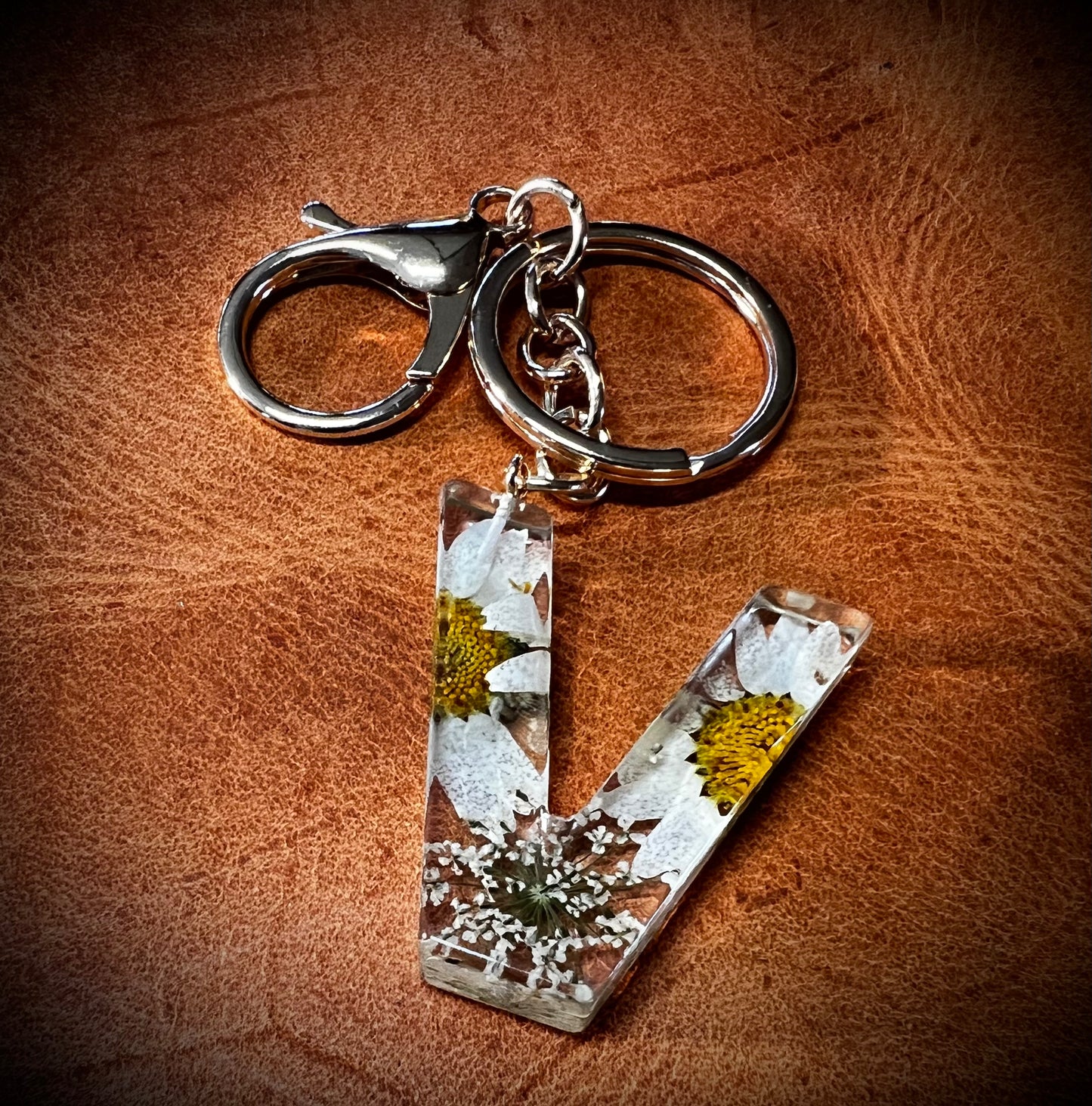 White Initial keychain