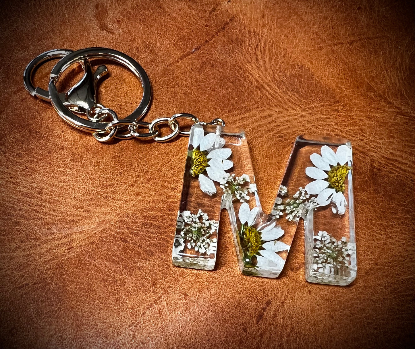 White Initial keychain