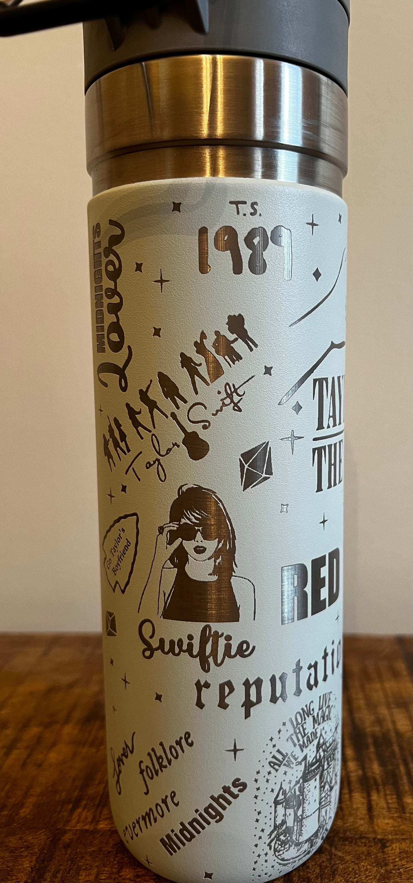 Swiftie 24oz go bottle fully engraved with Swiftie theme