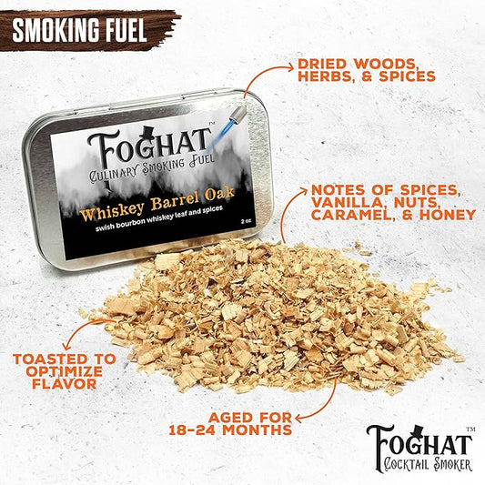 Foghat Cocktail Smoking Kit - Bourbon Barrel Oak Fuel Wood Shavings & Smoking Torch & Butane | Infuse Cocktails, Whiskey, Cheese & Meats