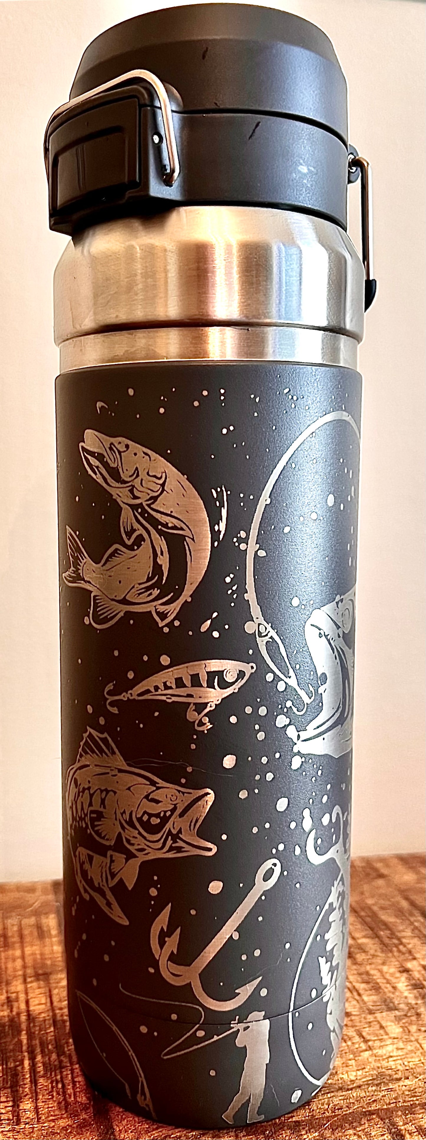 Engraved Stainless Steel Flask - Fishing